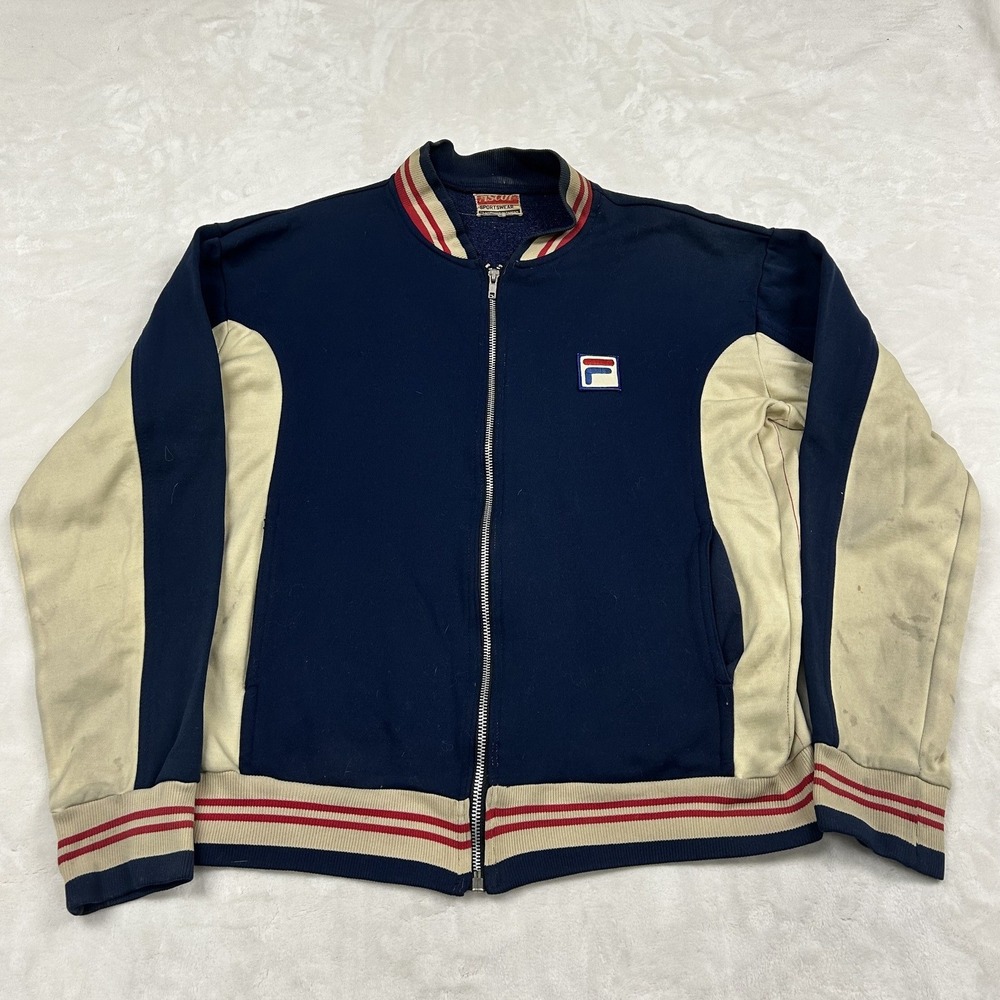 Ascot Sportswear Track Jacket Mens L Navy Blue Vintage Colorblock Full Zip